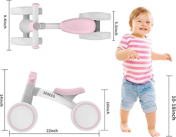 SEREED Baby Balance Bike for 1 Year Old Boys Girls 12-24 Month Toddler Balance Bike, 4 Wheels Toddler First Bike, First Birthday Gifts