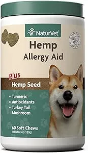 NaturVet Hemp Allergy Aid Supplement for Dogs, Hemp Seed, Antioxidants, Omegas, Dha & Epa for Healthy Skin & Respiratory Health, 60 Count