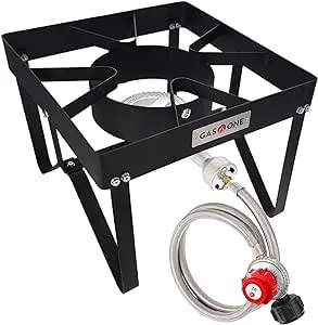 GasOne B-5200K Outdoor Cooker with High Pressure Steel Braided Hose Propane Burner Camp Stove