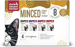 The Honest Kitchen Minced - Grain Free Wet Cat Food with Bone Broth Gravy Variety Pack - 5.5 oz (Pack of 8)