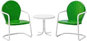 Crosley Furniture Griffith 3-Piece Outdoor Chair and Side Table Set, Retro Metal Bistro Patio Sets for Porch, Key Lime