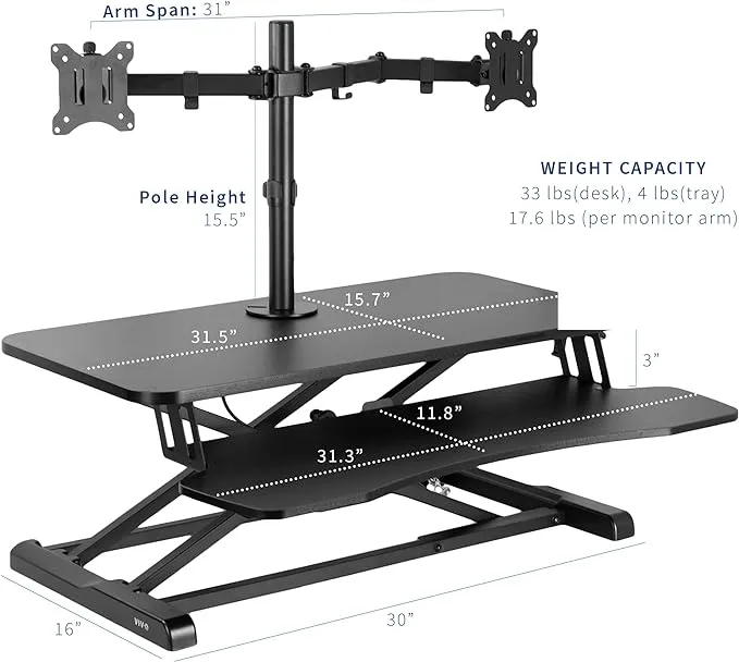 Vivo Standing Desk Converter with Dual Monitor Mount Vintage Brown / 32"