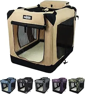 EliteField 3-Door Folding Soft-Sided Dog Crate, Beige, 24-in