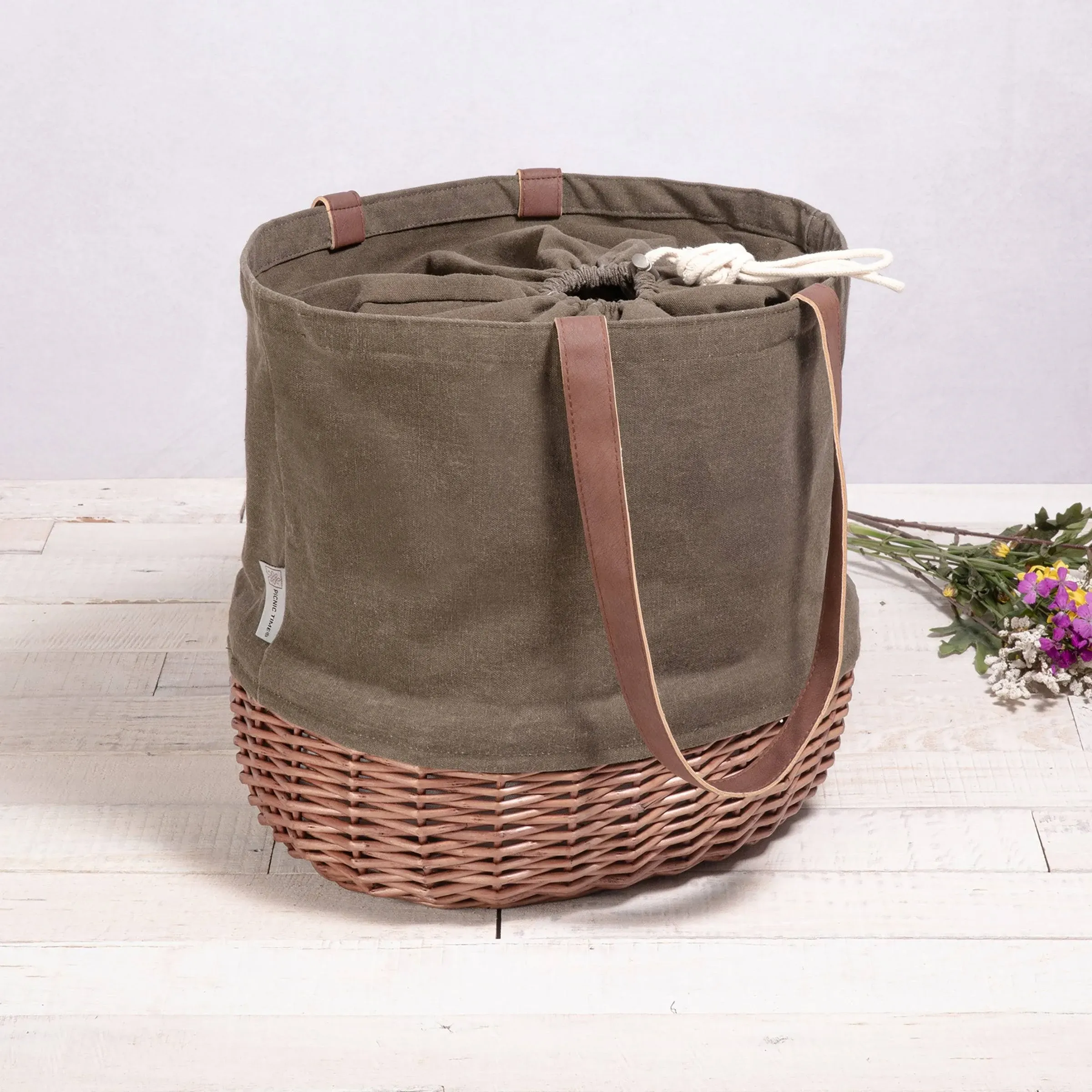 Picnic Time Coronado Canvas and Willow Basket Tote