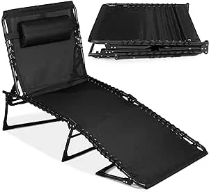 Best Choice Products Patio Chaise Lounge Chair, Outdoor Portable Adjustable Folding Pool Recliner w/ Pillow - Black