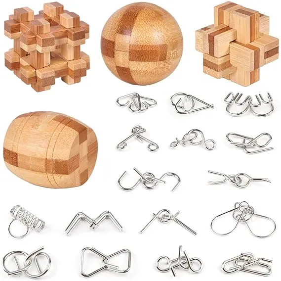 Brain Teaser Puzzle 20pcs Unlock Interlock Game IQ Test Wooden Toy 3D