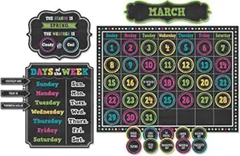 Teacher Created Resources TCR5615 Chalkboard Brights Calendar Bulletin Board Set