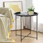 Folding Tray Metal Side Table Round End Table, Black Sofa Small Accent Fold-able Table, Round End Table Tray, Next to Sofa Table, Snack Table for