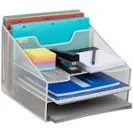 Mind Reader 5 Compartment Mesh Desk Storage Organizer, Silver