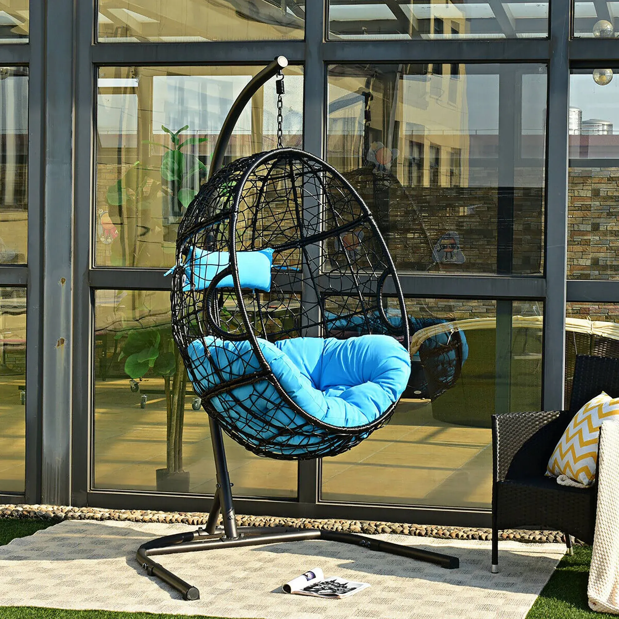 Hammock Chair with Stand Hanging Cushioned Swing Egg Chair for Indoor Red