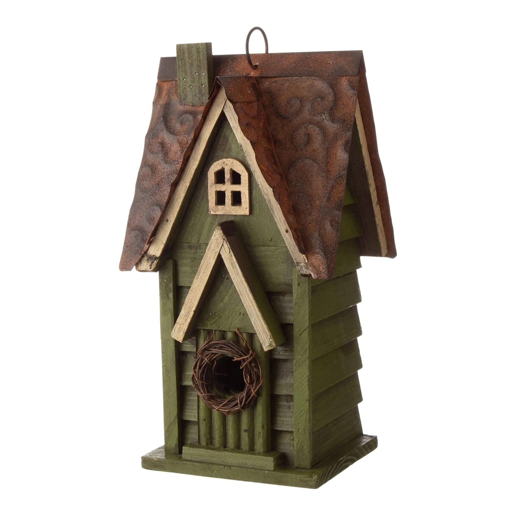 Glitzhome 12" Distressed Solid Wood Cottage Birdhouse - White