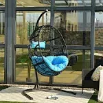 Hammock Chair with Stand Hanging Cushioned Swing Egg Chair for Indoor - Blue