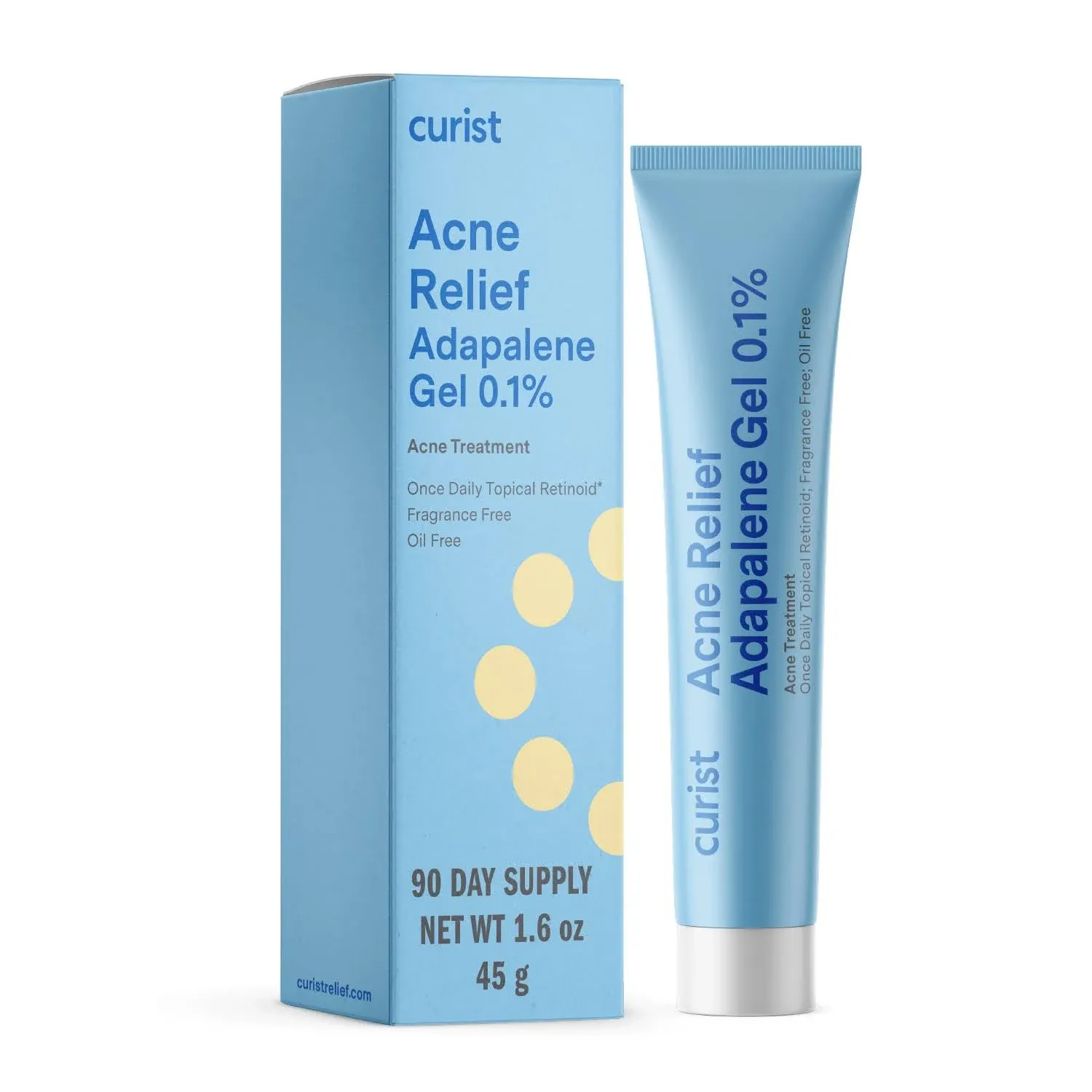 Curist Adapalene 0.1% Acne Free Gel (90 Day Supply 45g 1.6oz XL Tube) Topical Retinoid Acne Medicine Stop Acne Whi