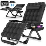 Suteck Oversized Zero Gravity Chair, 33in XXL Lounge Chair w/Removable Cushion & Headrest, Upgraded Aluminum Alloy Lock, Cup Holder and Footrest Patio