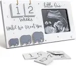 Sonogram Picture Frame, Ultrasound Photo Frame with Baby Countdown Weeks, Baby Announcement, Elephant Nursery Decor for Birth Information, Expecting Parents to be Unique Gifts for Pregnant Women