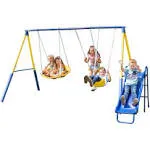 Sportspower Super Saucer Metal Swing Set with 2 Swings, Saucer Swing and a 1pc Heavy Duty Slide