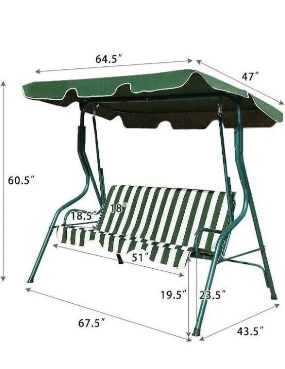 Costway 3 Seats Patio Canopy Steel Frame Swing Glider Hammock Cushioned...