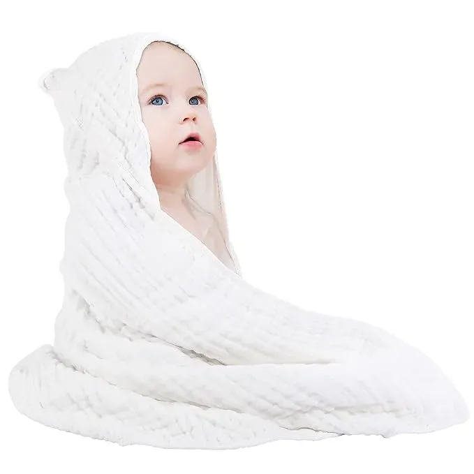 Yoofoss Hooded Baby Towels for Newborn 100% Muslin Cotton Baby Bath Towel with Hood for Babies, Infant, Toddler and Kids, Large