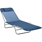 Portable Patio Lounge Chair, Lightweight Folding Chaise Sun Lounge Chair w/ Adjustable Backrest &amp; Pillow for Beach, Poolside, Blue &amp; Silver