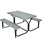 Costway Picnic Table Bench Set Outdoor Camping Backyard Patio Garden Party All Weather Grey