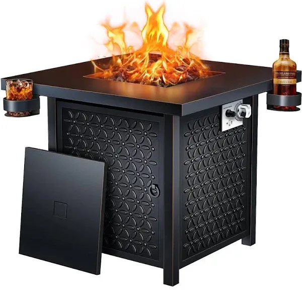 Ciays Propane Fire Pits 32 inch Outdoor Gas Fire Pit, 50,000 BTU Steel Fire Table with Lid and Lava Rock, Add Warmth and Ambience to Gatherings and P