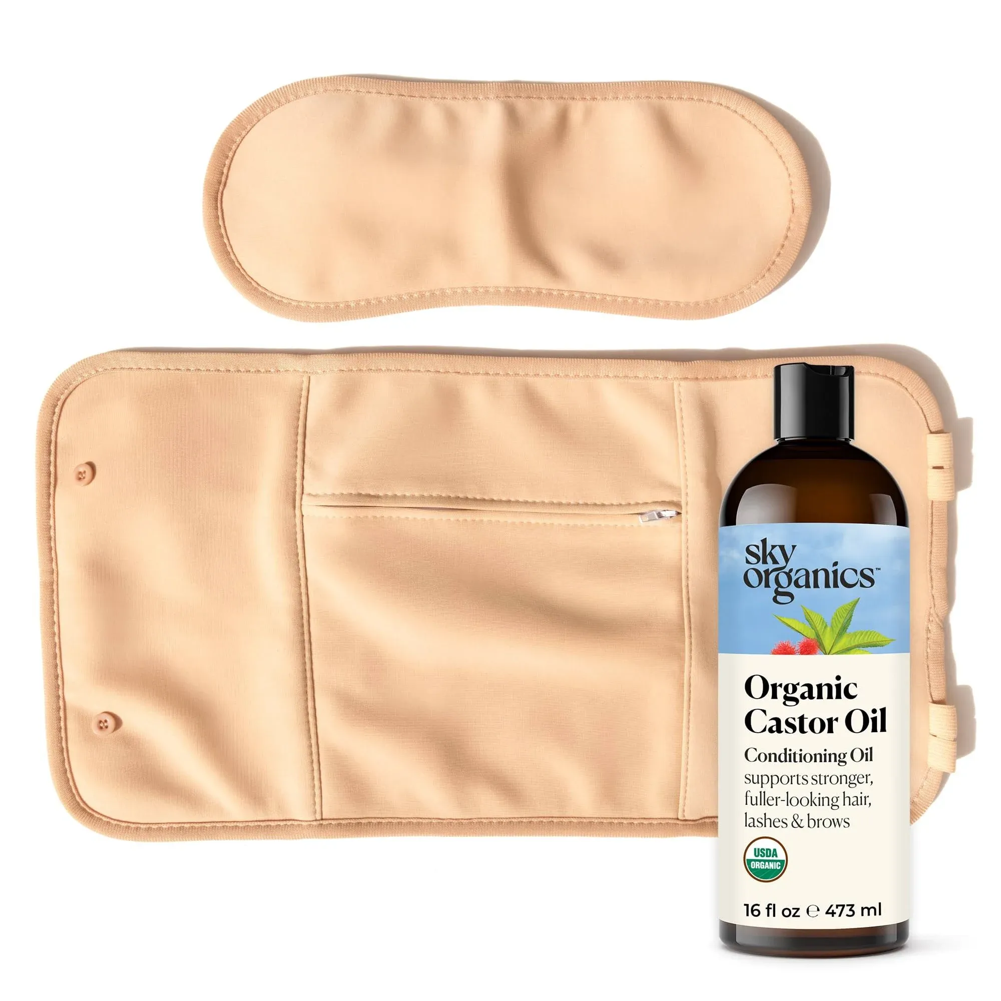 Sky Organics 16oz Castor Oil W/wraps | Reusable Organic Castor Oil Pack | Adjustable Elastic Straps Cotton Durable Easy to Use