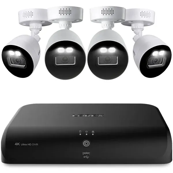 Lorex Fusion 4K 8MP 12 Camera Capable (8 Wired + 4 Wi-Fi) 2TB Wired DVR System with 4 Indoor/Outdoor Bullet Cameras - Active Deterrence, Color Night