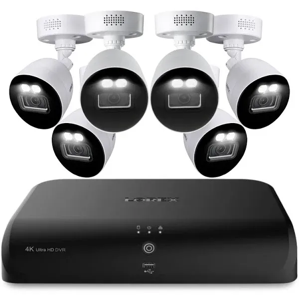 Lorex Fusion 4K 8MP 12 Camera Capable (8 Wired + 4 Wi-Fi) 2TB Wired DVR System with 6 Indoor/Outdoor Bullet Cameras - Active Deterrence, Color Night