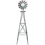 New Decorative 8FT Weather Resistant Yard Garden Lawn Windmill 4 Leg Gray &amp; Red