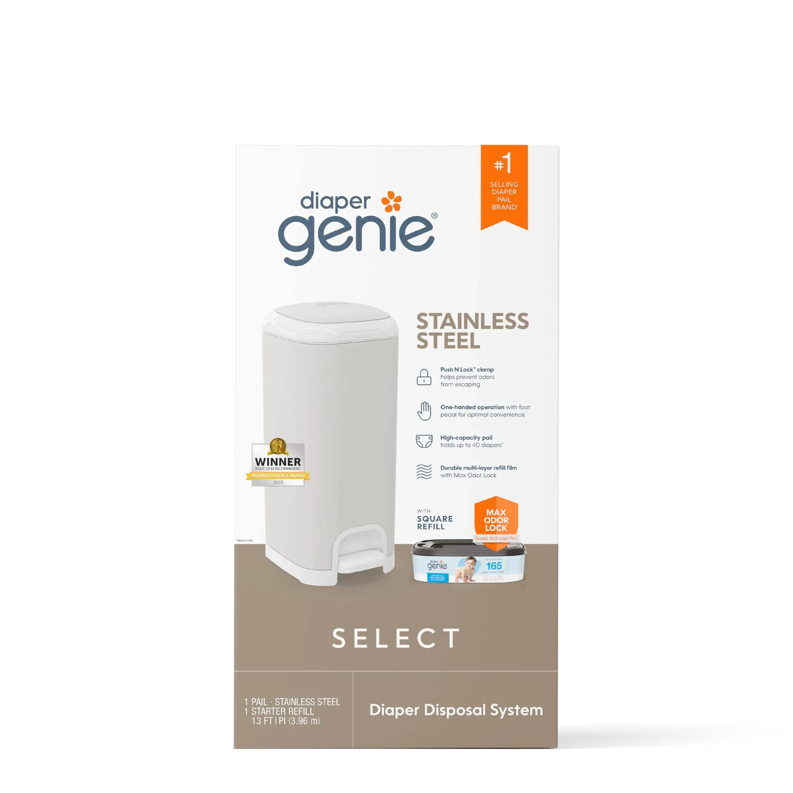 Diaper Genie Select Pail with Starter Refill - Grey