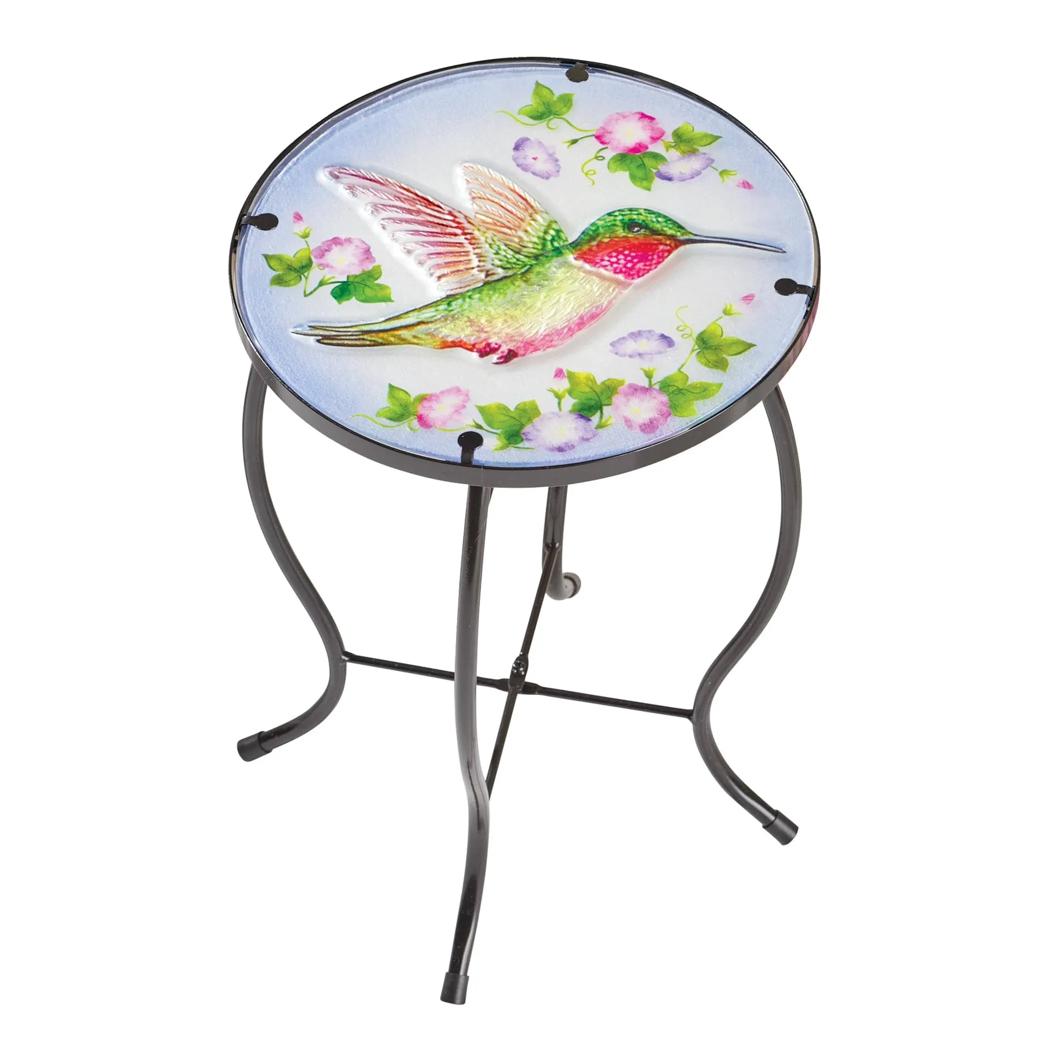 Collections Etc Beautiful Hummingbird Glass Indoor/Outdoor Accent Table