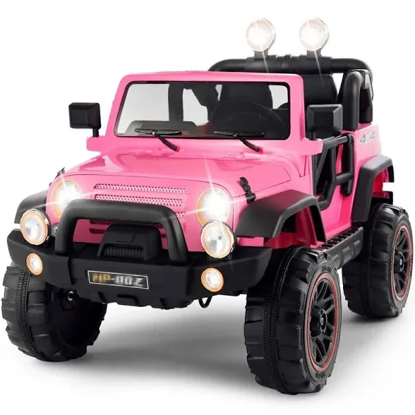 2 Seater Ride On Truck and Car Cover, 12V Children's Electric Car with Parental Remote Control, Music, MP3 Player, LED Lights, Spring Suspension, Pink