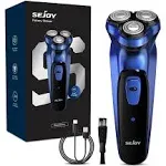 Sejoy Men's Electric Shaver Razor for Men Face,Beard Trimmer,Portable Electric Rotary Shaver, 2 in 1 3 Head 4D Cordless Rechargeable,with Pop-Up Trimmer, Washable,Use for Home Travel,Blue