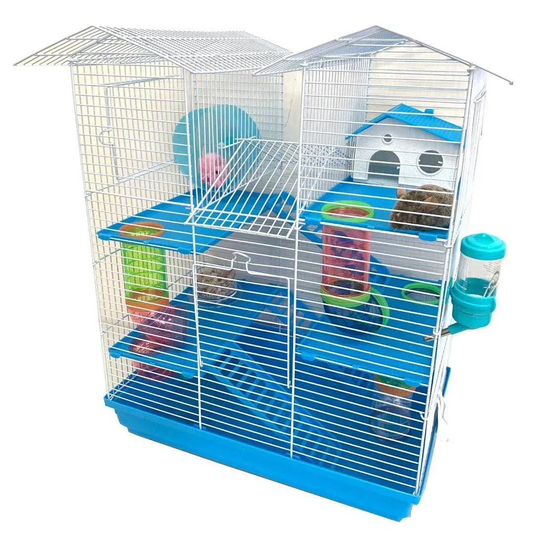 Large Twin Tower 5-Levels Crossing Level Tube Habitat Syrian Hamster Rodent Gerbil Mouse Mice Rat Wire Animal Home Cage with Hide House Running