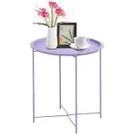  End Table Metal Side Table Purple Round Folding Tray Cyan Sofa Small Accent 