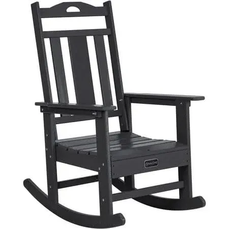 Nalone Outdoor Rocking Chair, All Weather Resistant Rocking Chair for Porch and Garden Lawn, HDPE Material Oversized Patio Rocker Chair(Black)