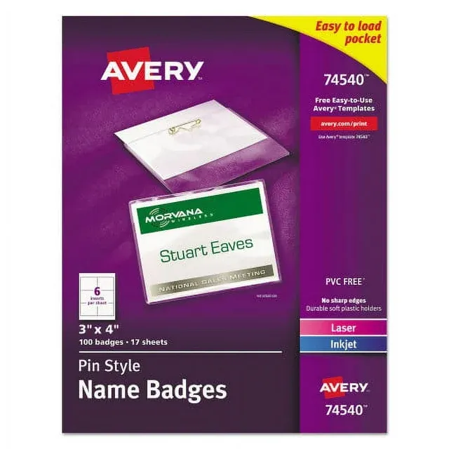 Avery Pin-Style Top Load Name Badges