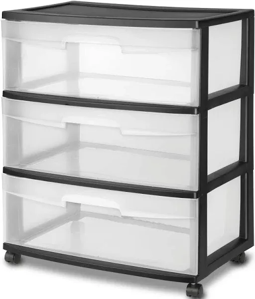 Sterilite Wide 3 Drawer Cart Plastic, Walmart Black