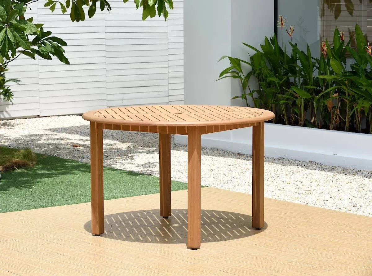 Amazonia Indiana Patio Dining Teak Finish | Durable and Ideal for Indoors and Outdoors, Round Table, Brown