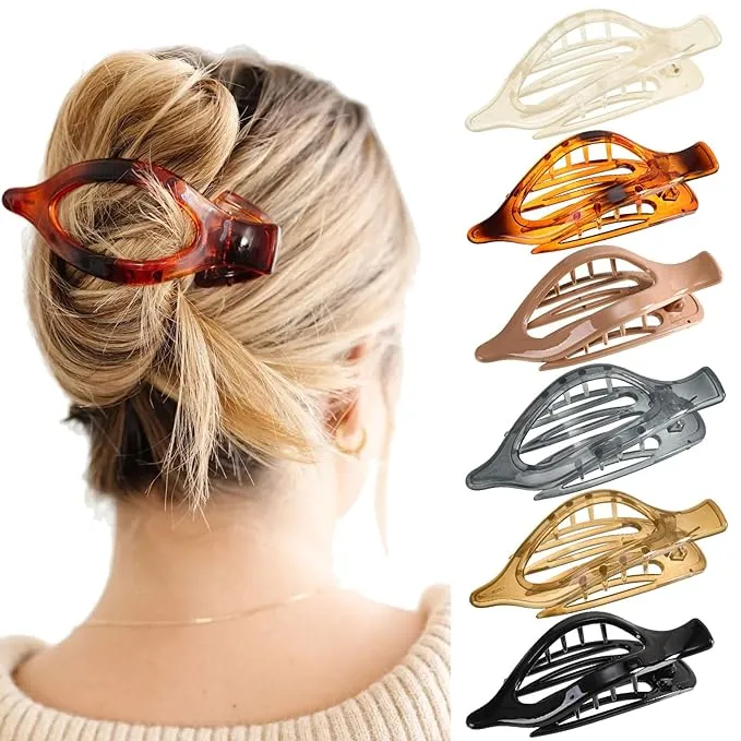 AWAYTR French Concord Hair Clips Claw - 6pcs Side Slid Flat Hair Clips for Volume Strong Hold No Slip Grip Hair Claw Clips for Women Girls Thick Thin Hair