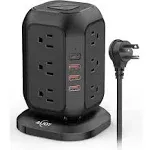 10 ft. Extension Cord Power Strip Tower with 12 AC Outlet and 4 USB Ports with Overload Protection - Black