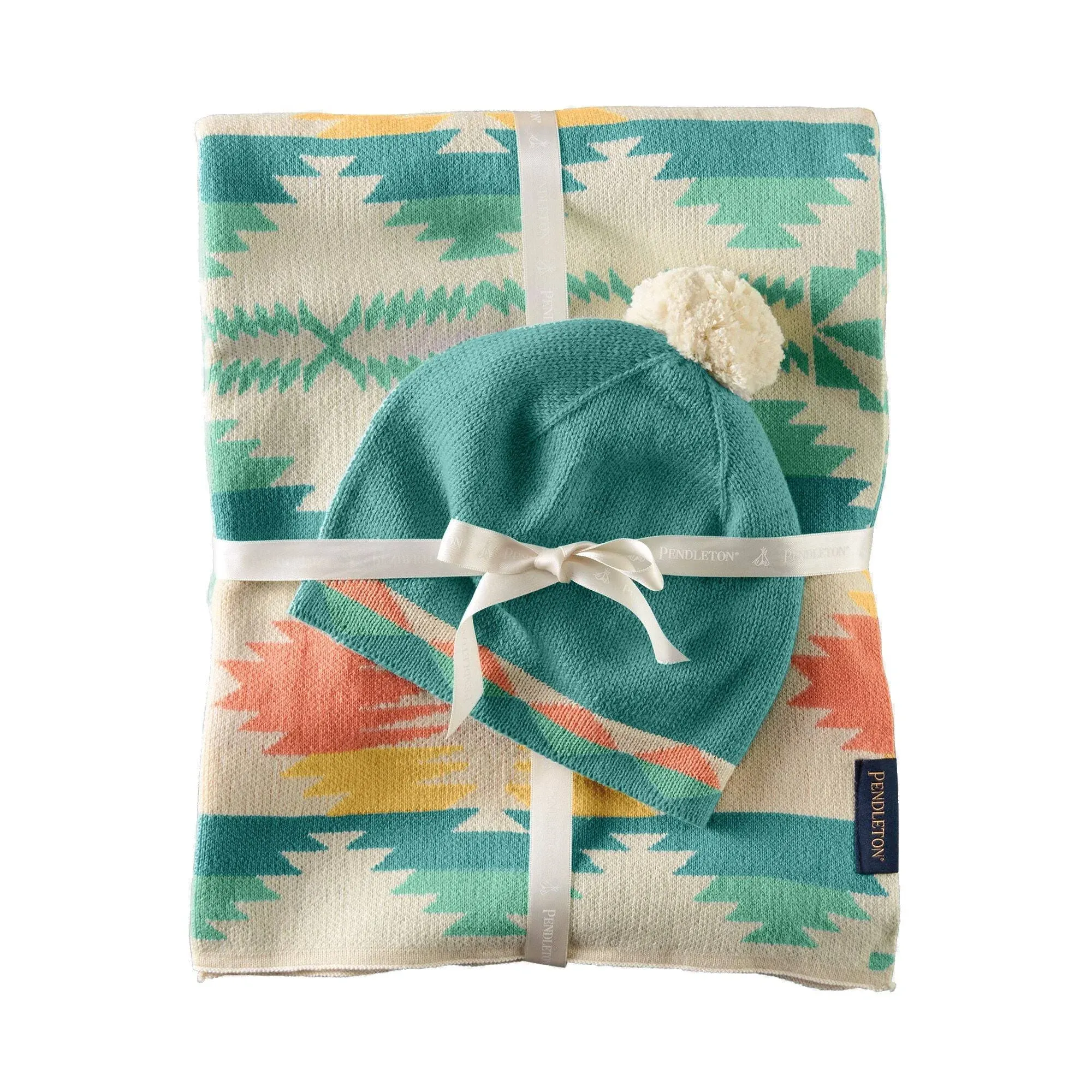 Pendleton Knit Baby Blanket with Beanie Falcon Cove Tan