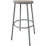 Alera - Industrial Metal Shop Stool, Backless, Supports Up to 300 lb, 30" Seat Height, Brown Seat, Gray Base