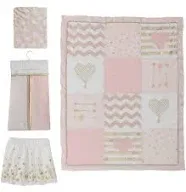 Lambs Ivy Baby Love Pink Gold Heart 4 Piece Crib Bedding Set