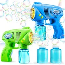 JOYIN 2 Bubble Guns with 2 Bottles Bubble Refill Solution (10 oz Total), Bubble Machine for Toddlers 1-3, Bubble Blaster Party Favors, Summer Toy, Outdoors Activity, Easter, Birthday Gift 