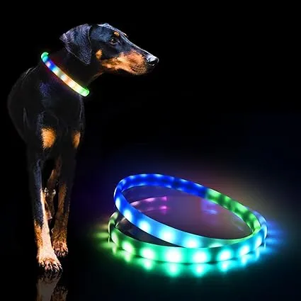 LED Dog Collar - Color Changeable Light Up Dog Collars USB Rechargeable,15 Light Effects Glow in The Dark Collar Weatherproof Fits for Small Medium Large Dog,Keep Your Pets Seen Safety High Visibility