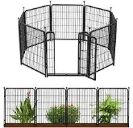 Getlay Decorative Garden Fence with Gate Panels Total Heavy Duty Iron Animal Barrier Fence for Yard,suitable for Indoor Pet