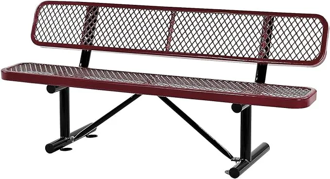 Global Industrial 277154RD 6' Outdoor Steel Bench w/ Backrest, Expanded Metal, Red