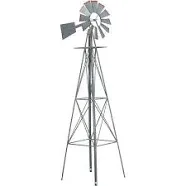 VINGLI 8ft Ornamental Windmill Backyard Garden Decoration Weather Vane Heavy Duty Metal Wind Mill w/ 4 Legs Design Grey