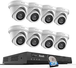 4K Wired POE Security Camera System, 16 Channel NVR 4K with 4TB HDD, 8PCS 4K Surveillance PoE IP Cameras Wired with Person Vehicle Detection,Built-in Micphone,100Ft IR NightVision, PD0816-4K